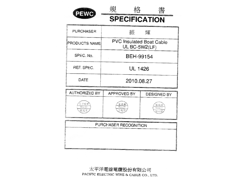 UL1426船舶電線(UL1426 BOAT WIRE)